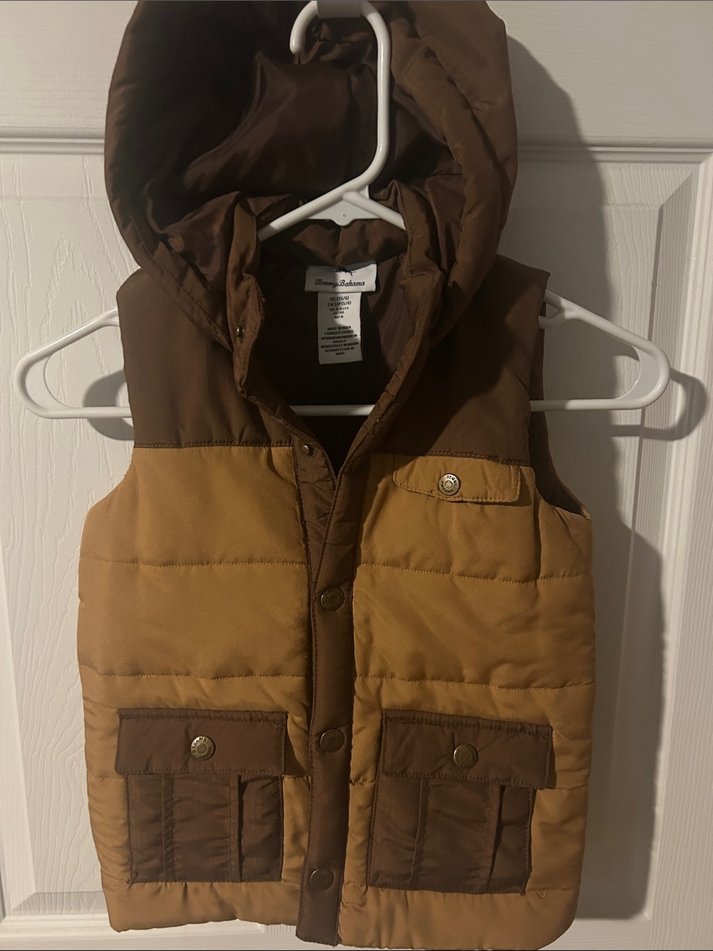 Tommy Bahama Children's Two-Tone Brown Hooded Puffer Vest 5/6